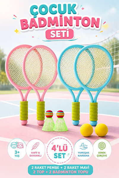 İMVULA Çocuk Badminton ve Tenis Seti 4'lü Set Plaj Bahçe Eğlenceli Spor Oyunc...