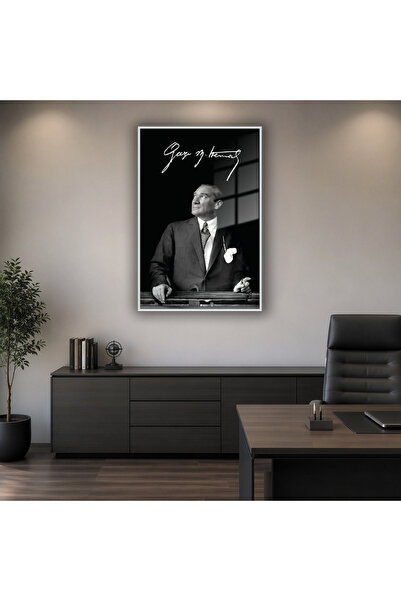 GAAGART Metal Çerçeveli Temperli Cam Tablo Atatürk İmzası