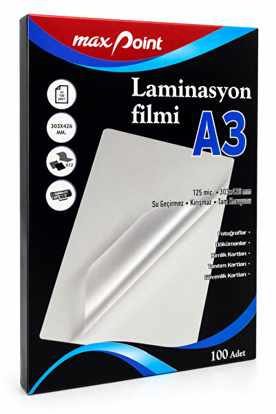 max point Laminasyon Filmi Parlak A3 125 Micron 100'lü