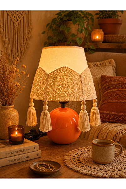 Kauri Studio Bohemian Metal Globe Body Lampshade with Macrame Tassels.