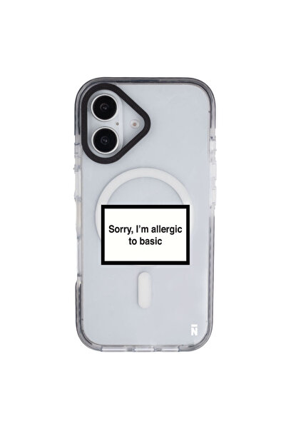 Casen iPhone 16 Yanları Siyah Magsafe Arty Şeffaf Allergic Yazılı Premium Kılıf