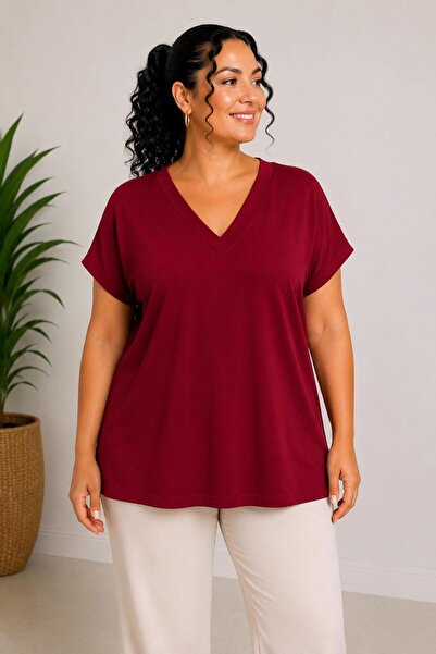 Paw Garage Women's Plus Size Casual Blouse - Loose V-Neck Short Sleeve Blouse