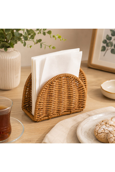 ARVALE Handwoven Rattan Napkin Holder Wooden Look Table Napkin Organizer