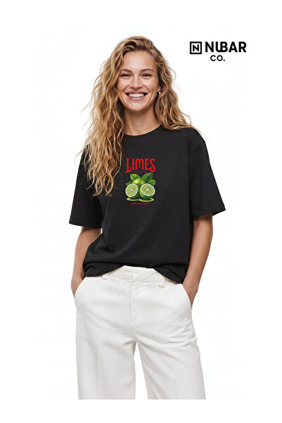 Grafftee Clothing تي شيرت نسائي أسود كبير الحجم من نوباركو مصنوع من القطن بنس...