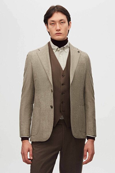 Damat Slim Fit Vizon Desenli %100 Yün Takim Elbise Kombinli