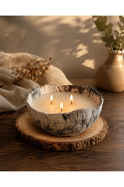 STRAWLİN MAISON Mermer Desen Dekoratif Mum Tabagi Luxury Soya Wax