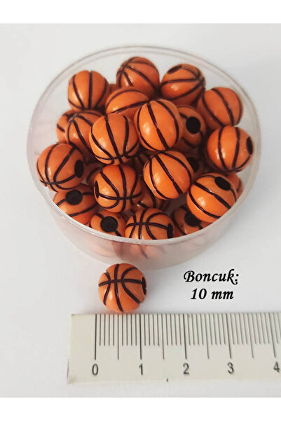 10 Adet Dekoratif Plastik Turuncu Delikli 10 Mm Basket Topu Şeklinde Boncuk