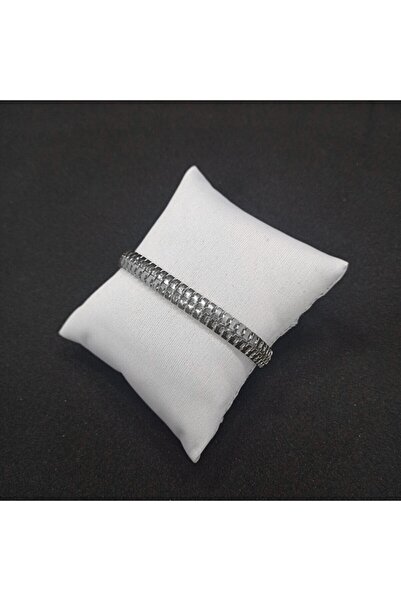 X-Lady Accessories Gümüş Renk Erkek Kadın Unisex Yassı Tırtıl Birbirine Geçmeli Model Künye Çelik Bileklik - 3919
