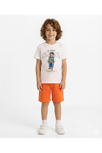 LİTTLE TORTOİSE Boys' California Printed Crewneck T-Shirt and Shorts Set