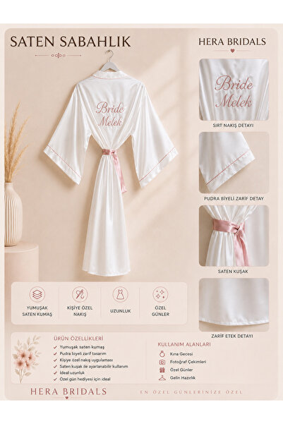 Herabridals Uzun Kimono Pudra Biyeli Sabahlık Bride Gelin Sabahlığı