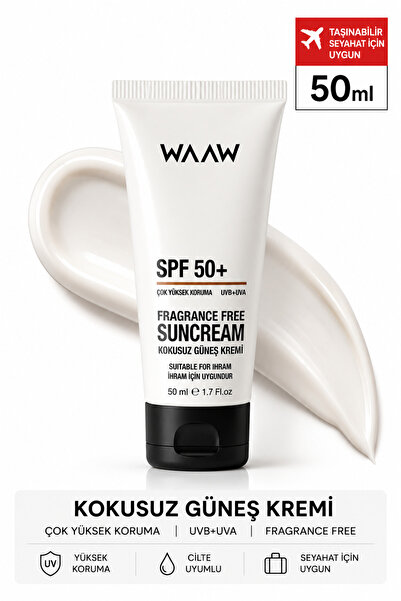 Waaw Hac ve Umre İçin İhrama Uygun Kokusuz Güneş Kremi SPF 50+ 50 ml