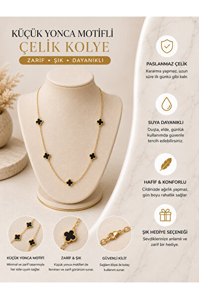 LUMİERE JEWELRY Stainless steel Gold Yonca Kolye