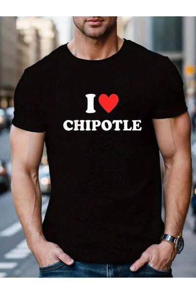 01THEONE تي شيرت رجالي أسود قصير الأكمام بطباعة 'I Love Heart Chipotle' مصنوع...