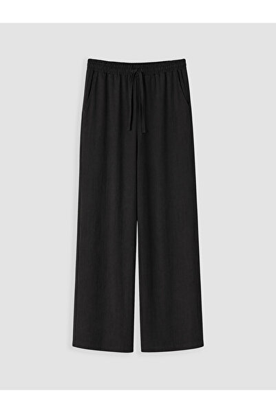 LC Waikiki Black Plus Size Elastic Waist Women's Trousers