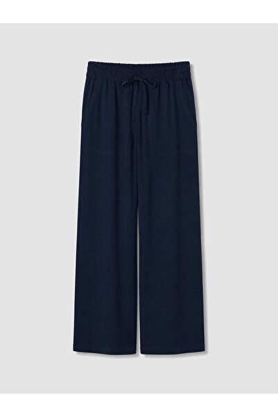 LC Waikiki Navy Blue Elastic Waist Linen Blend Women's Trousers