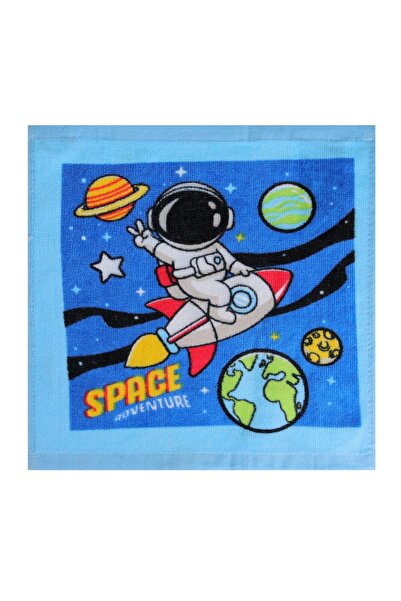 OEM Prosop copii/bebeluși, model spațiu, bumbac, albastru, 30x30cm – moale și...