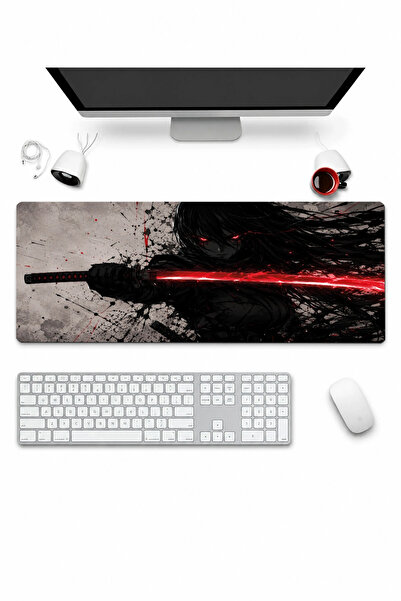 SonicTouch لوحة مفاتيح وماوس باد مقاس 32 × 70 سم، قاعدة كاتانا حمراء ناعمة بد...