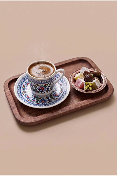 Frolde Kayın Köşeli Çay Kahve Pasta Ahşap Sunum Tepsisi Ceviz Rengi 22x12 cm
