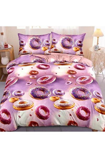 decorami Lenjerie pat dublu cu Elastic, bumbac satinat, Mov, gogosi