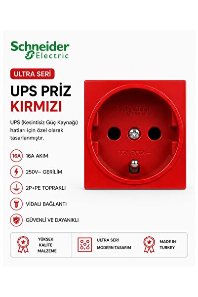 SCHNEIDER Electric Ultra ETK21046E UPS Prizi Kırmızı 45x45 mm – 16A 250V – 2P...