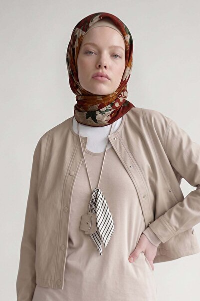 Levidor Khaki Floral Patterned Royal Scarf