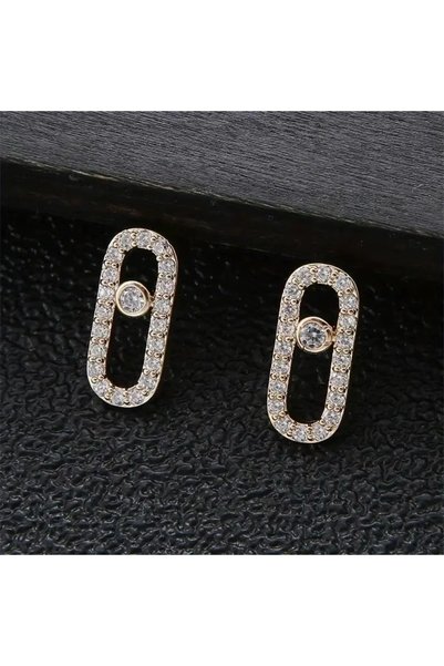 Choice golden Women Paper Clip Cubic Zirconia Earrings Exquisite Oval Dangle ...