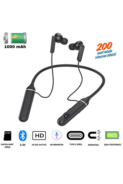 Genel Markalar Boyun Bantlı Spor Bluetooth Kulaklık, Şarj Göstergeli ve Hafız...