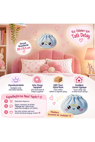 Taşteks Dumpling Squishy Çin Mantısı Temalı Kişiye Özel MDF Çocuk Odası Süsü