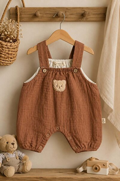 Mnk Baby&Kids Teddy Bear Detailed 100% Cotton Muslin Baby Boy Jumpsuit M00847...