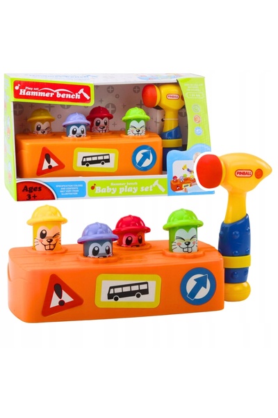 LeanToys Jucărie interactivă colorată, joc de ciocănit, ciocan, hamsteri, rob...