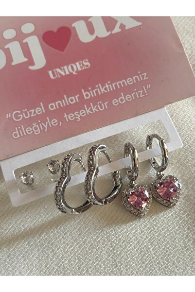 bijoux uniques 3 Pairs of Heart Single Stone Figured Steel Women's Earrings