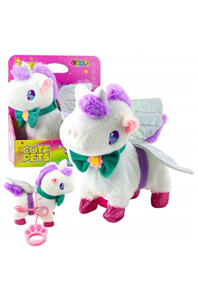 LeanToys Unicorn interactiv pe lesă care merge cu sunete de galop, cu aripi d...