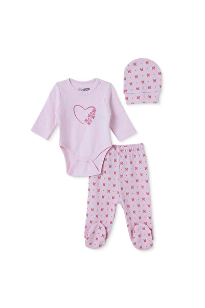 ebebek Hello Baby HelloBaby Kız Bebek Body-Alt-Şapka Kalp Baskılı Çıtçıtlı Bi...