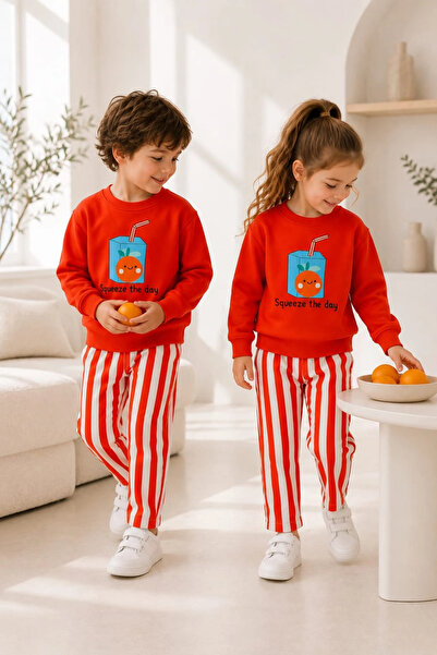 Mireya Kids Unisex Red Striped Children's Set