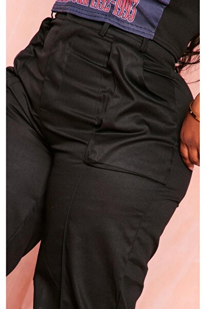 NO BRAND Pantaloni negri slim fit cu picior lung, mărimi mari, prettylittleth...