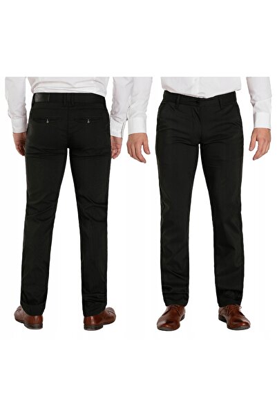 NO BRAND Pantaloni eleganți negri formali pentru bărbați, chinos din bumbac V...