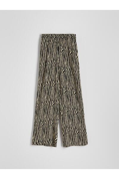 NO BRAND Negru Bej Impecabil Pantaloni Lungi Talie Înaltă Croială Lejeră Drea...