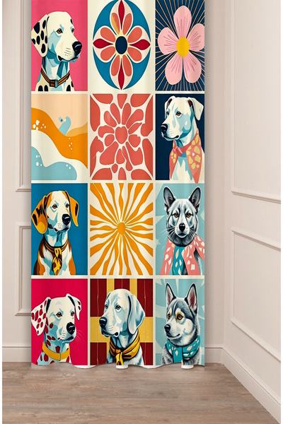 GREENDECOR Pop Art Renkli Köpek Desenli Dijital Baskılı Fon Perde
