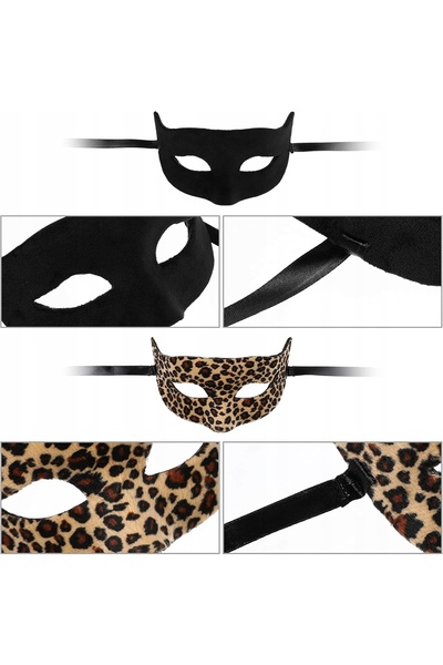 NO BRAND Bentiță neagră cu set de mască și urechi de leopard din pluș, pentru...
