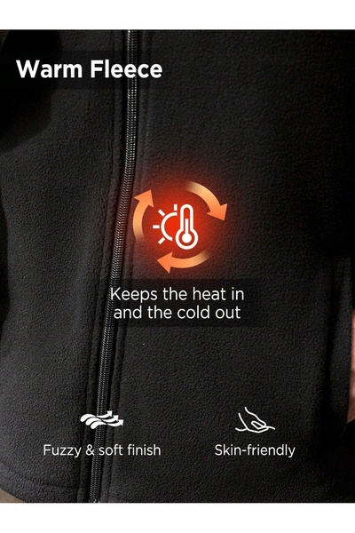 NO BRAND Hanorac din fleece termic, negru, cu buzunare, Shein, mărimea L.