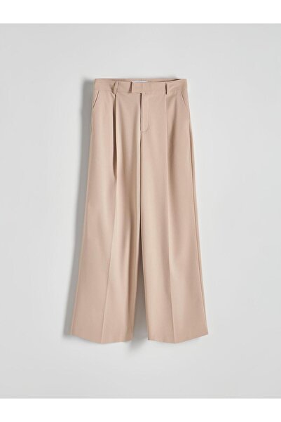 NO BRAND Pantaloni Bej Drepți Lungi Clasici Cu picior larg Netezi Reserve 42