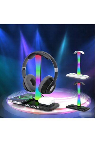 NO BRAND Suport pentru căști cu iluminare RGB, hub și 3 porturi USB Type-C cu...