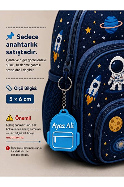 ZayaDesignLab Kişiye Özel İsimli Okul Çantası Anahtarlığı Kişiselleştirilebil...