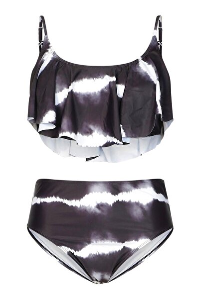 NO BRAND Top de bikini cu design tie-dye și bretele cu volane, mărimi mari, B...