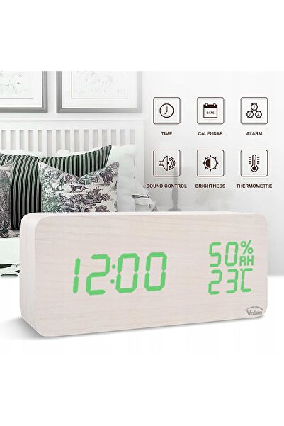 NO BRAND Ceas cu alarmă electronic LED din lemn, de sine stătător - dată, ter...