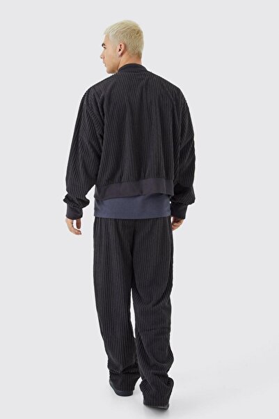 NO BRAND Pantaloni maro cu model, croială dreaptă, talie elastică, Boohooman S