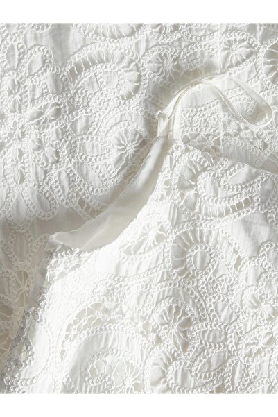 NO BRAND Rochie mini albă din bumbac, clasică, simplă, ajurată, cu bretele, m