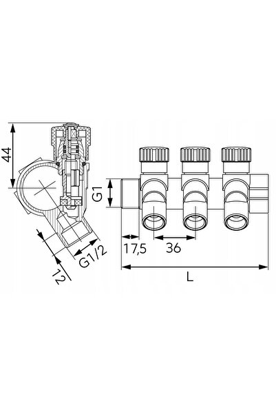 NO BRAND Distribuitor Sanitar Ferro cu 2 Căi 1''X1/2''