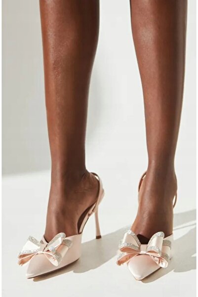 NO BRAND Tocuri stiletto din satin roz, cu funde decorative, curea, COAST 40