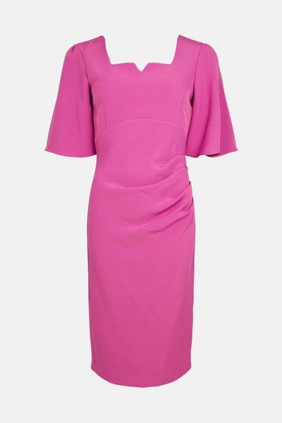 NO BRAND Rochie roz cu mâneci scurte, cu volane, drapată, lungime midi, Coast 38